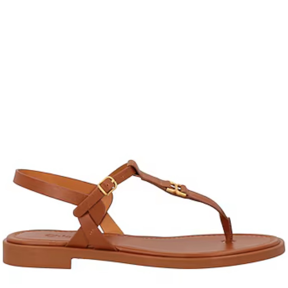 Chloe Brown Leather Sandals with Gold Buckles